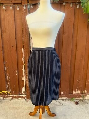 Valentino Navy Pinstripe Wool-Blend Pencil Skirt
